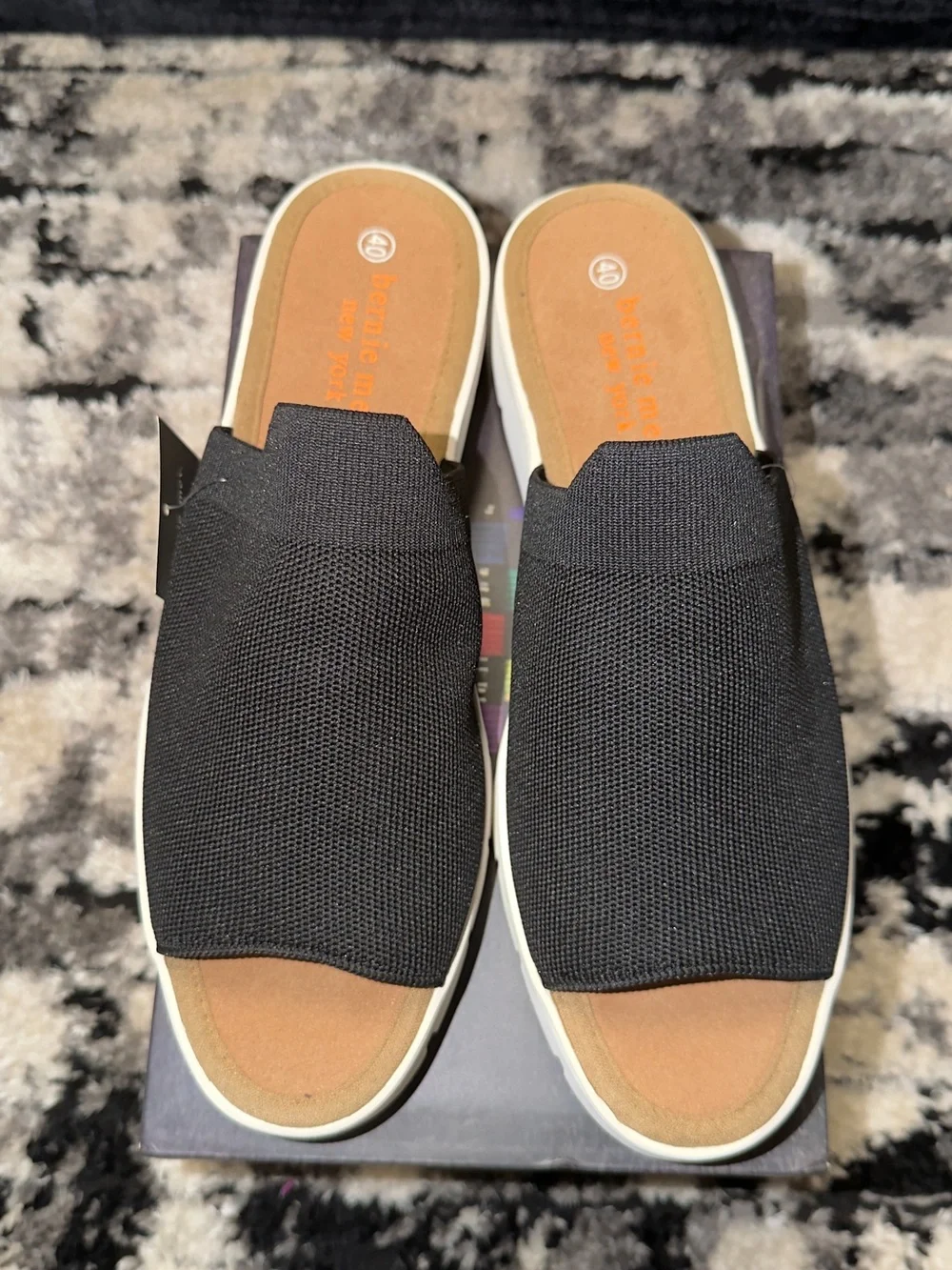 bernie mev. Black Slip-On Knit Platform Sandals